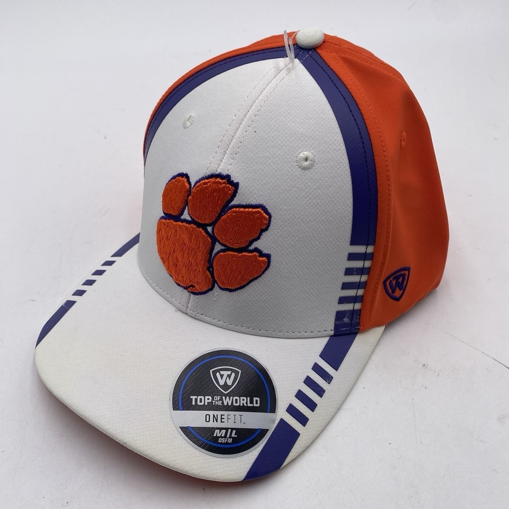 Clemson Tigers Hat Paw Stretch Fit Medium Large Top Of World New NWT ORANGE WHIT